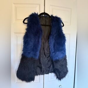 Blue and Black Faux Fur Vest